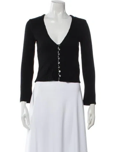 Pre-owned Reformation V-neck Long Sleeve Button-up Top In Black