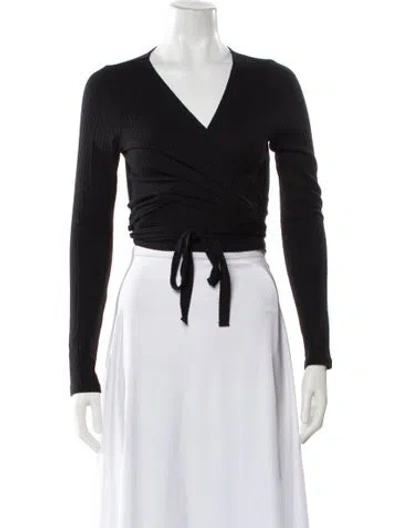 Pre-owned Reformation V-neck Long Sleeve Crop Top In Black