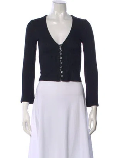 Pre-owned Reformation V-neck Long Sleeve Crop Top In Black