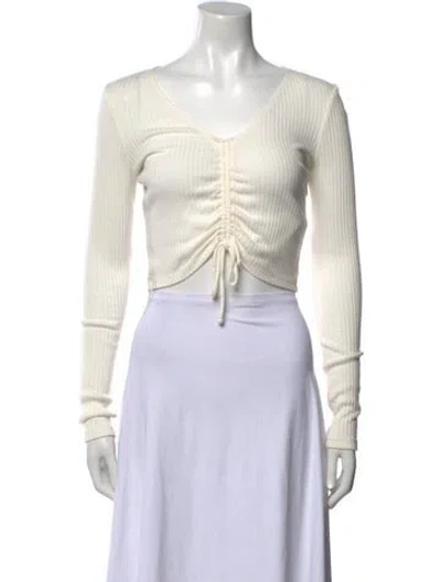 Pre-owned Reformation V-neck Long Sleeve Crop Top In Neutral