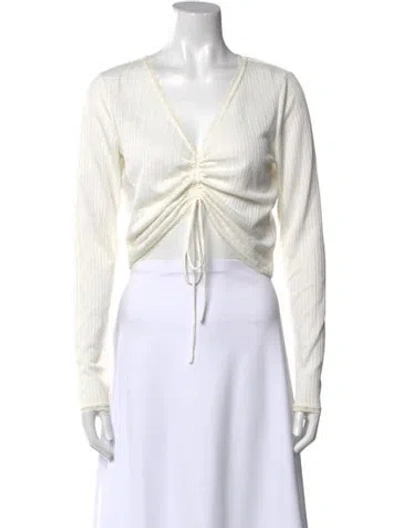 Pre-owned Reformation V-neck Long Sleeve Crop Top In Neutral