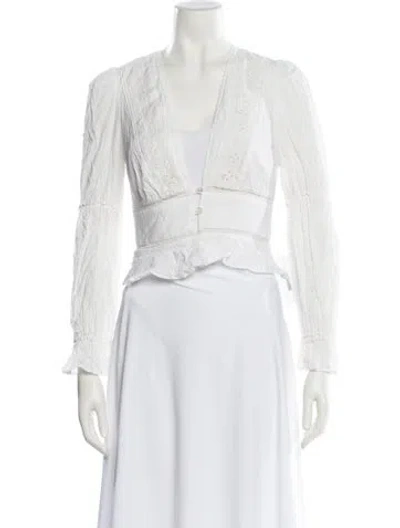 Pre-owned Reformation V-neck Long Sleeve Crop Top In White