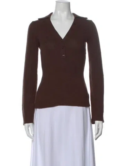 Pre-owned Reformation V-neck Long Sleeve Polo In Brown