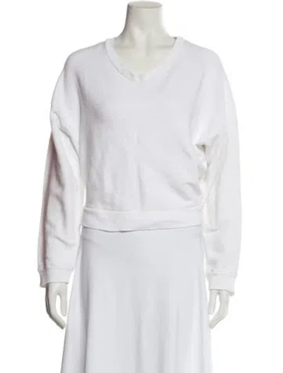 Pre-owned Reformation V-neck Long Sleeve Sweatshirt In White