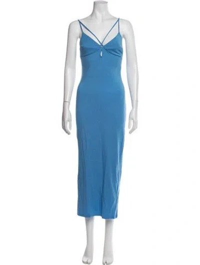 Pre-owned Reformation V-neck Midi Length Dress In Blue