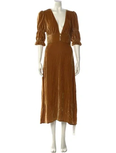 Pre-owned Reformation V-neck Midi Length Dress In Brown