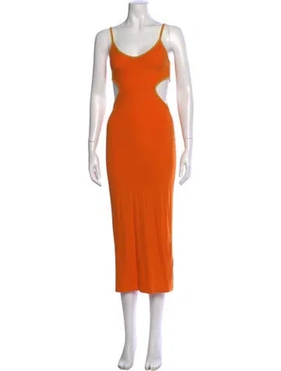 Pre-owned Reformation V-neck Midi Length Dress In Orange