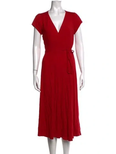 Pre-owned Reformation V-neck Midi Length Dress In Red