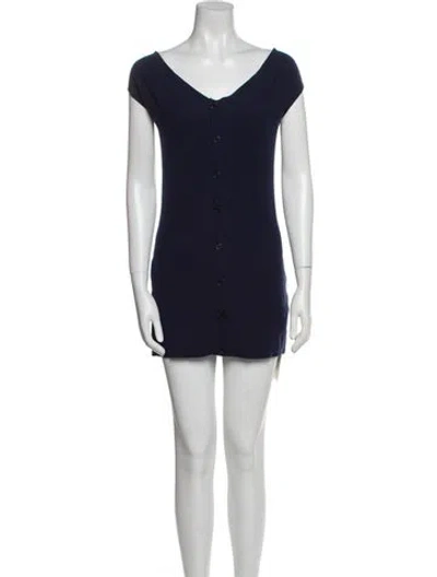Pre-owned Reformation V-neck Mini Dress In Blue