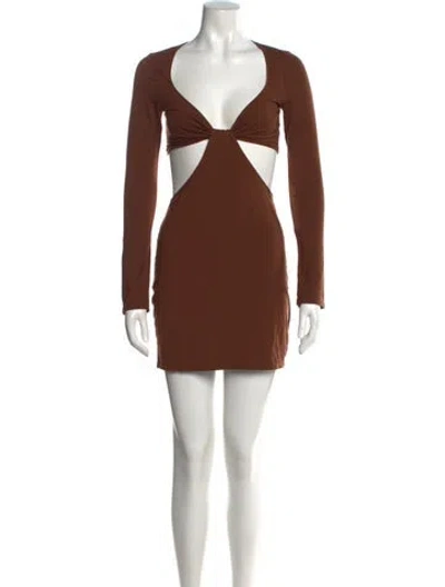 Pre-owned Reformation V-neck Mini Dress In Brown