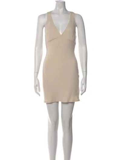 Pre-owned Reformation V-neck Mini Dress In Neutral