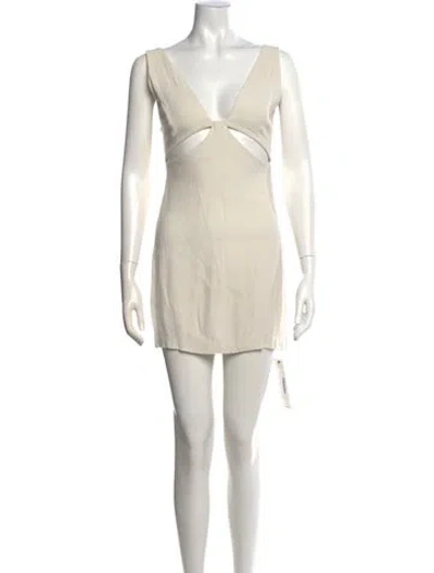Pre-owned Reformation V-neck Mini Dress In Neutral