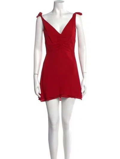 Pre-owned Reformation V-neck Mini Dress In Red