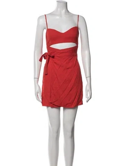 Pre-owned Reformation V-neck Mini Dress In Red
