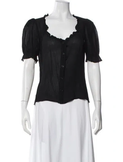 Pre-owned Reformation V-neck Short Sleeve Blouse In Black