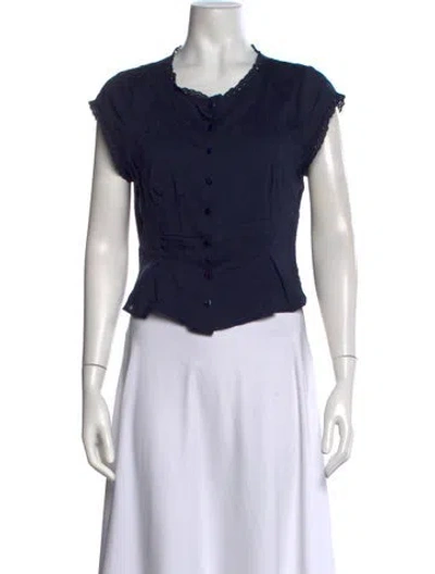 Pre-owned Reformation V-neck Short Sleeve Blouse In Black