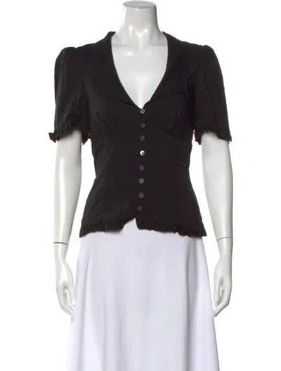 Pre-owned Reformation V-neck Short Sleeve Blouse In Black