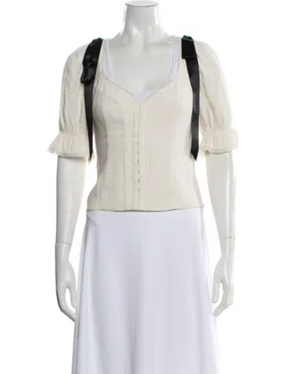 Pre-owned Reformation V-neck Short Sleeve Blouse In Neutrals