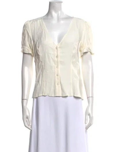 Pre-owned Reformation V-neck Short Sleeve Blouse In Neutrals