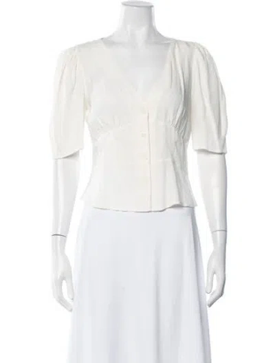 Pre-owned Reformation V-neck Short Sleeve Blouse In Neutrals