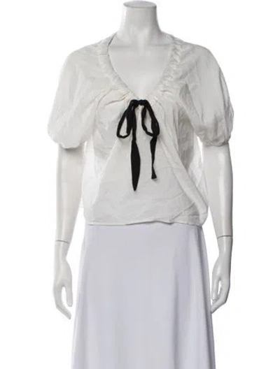 Pre-owned Reformation V-neck Short Sleeve Blouse In Neutrals
