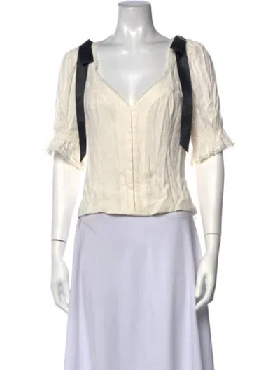 Pre-owned Reformation V-neck Short Sleeve Blouse In Neutrals/white