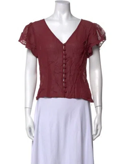 Pre-owned Reformation V-neck Short Sleeve Blouse In Red