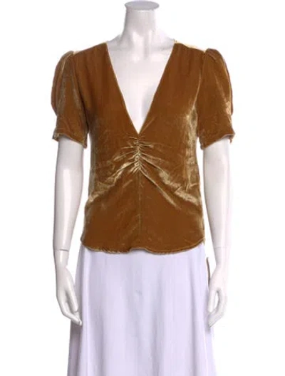 Pre-owned Reformation V-neck Short Sleeve Blouse W/ Tags In Brown