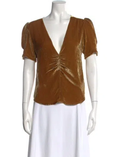 Pre-owned Reformation V-neck Short Sleeve Blouse W/ Tags In Brown