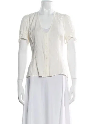 Pre-owned Reformation V-neck Short Sleeve Blouse In White