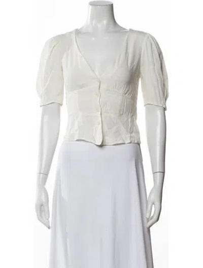 Pre-owned Reformation V-neck Short Sleeve Blouse In White