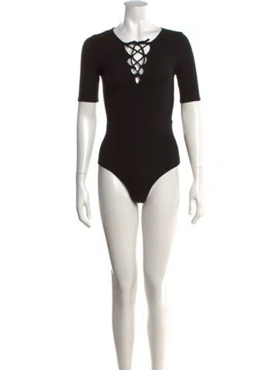 Pre-owned Reformation V-neck Short Sleeve Bodysuit In Black