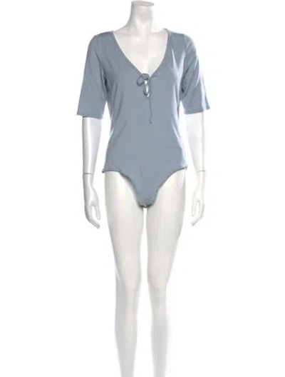 Pre-owned Reformation V-neck Short Sleeve Bodysuit In Blue