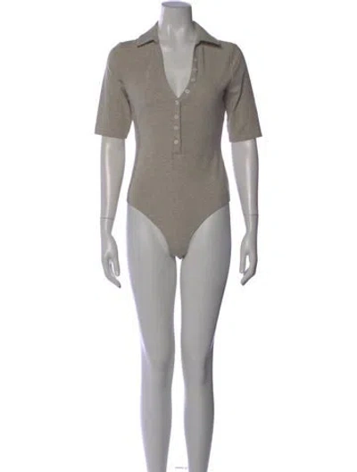 Pre-owned Reformation V-neck Short Sleeve Bodysuit In Neutral