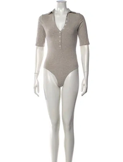 Pre-owned Reformation V-neck Short Sleeve Bodysuit In Neutrals