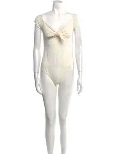 Pre-owned Reformation V-neck Short Sleeve Bodysuit In White