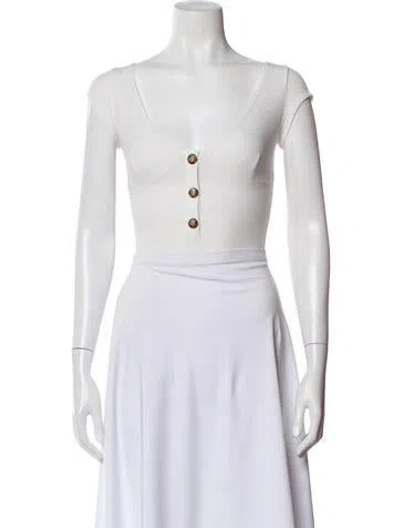 Pre-owned Reformation V-neck Short Sleeve Bodysuit In White