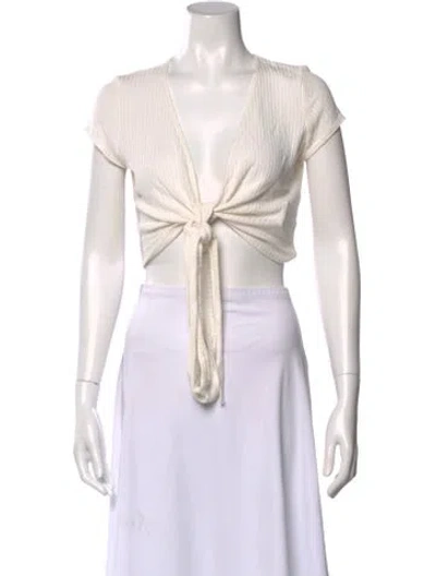 Pre-owned Reformation V-neck Short Sleeve Crop Top In Neutral