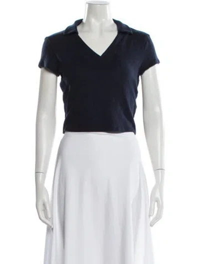 Pre-owned Reformation V-neck Short Sleeve Polo In Black