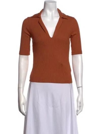 Pre-owned Reformation V-neck Short Sleeve Polo In Brown