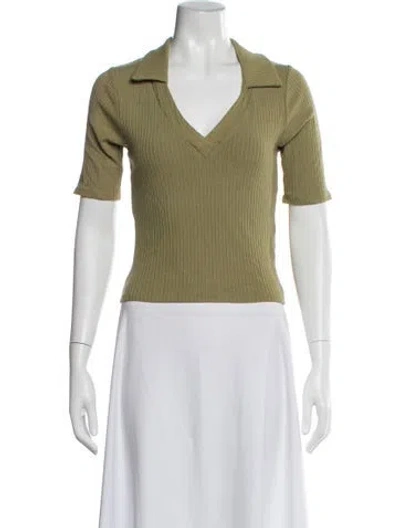 Pre-owned Reformation V-neck Short Sleeve Polo In Green