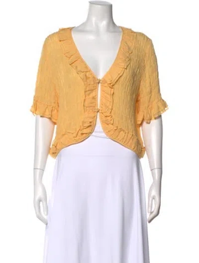 Pre-owned Reformation V-neck Short Sleeve Top In Yellow