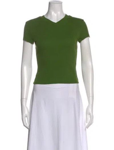 Pre-owned Reformation V-neck Short Sleeve T-shirt In Green