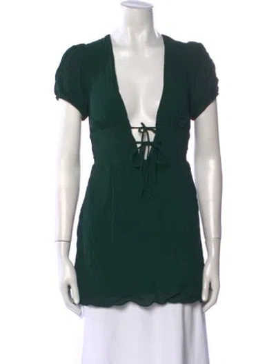 Pre-owned Reformation V-neck Short Sleeve Tunic In Green