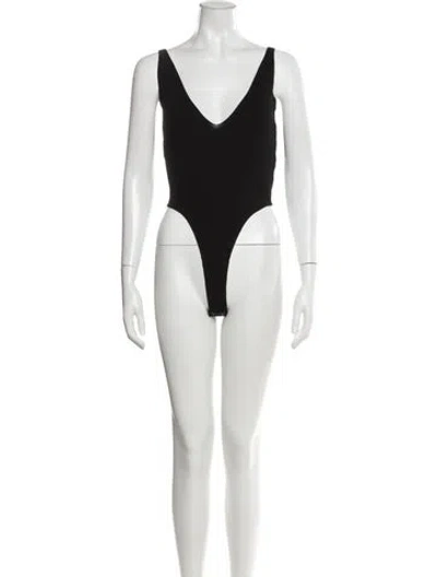 Pre-owned Reformation V-neck Sleeveless Bodysuit In Black