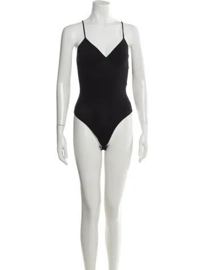 Pre-owned Reformation V-neck Sleeveless Bodysuit In Black