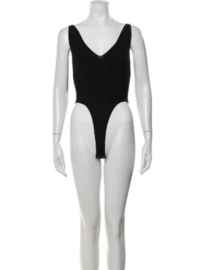 Pre-owned Reformation V-neck Sleeveless Bodysuit In Black