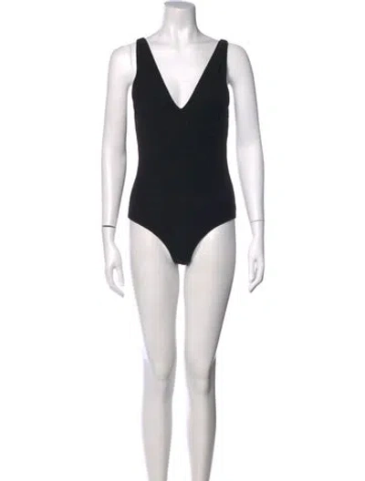 Pre-owned Reformation V-neck Sleeveless Bodysuit In Black