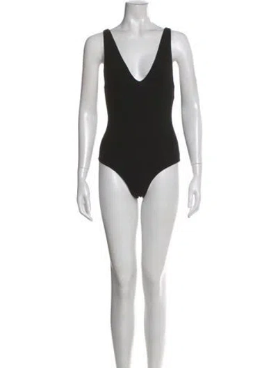 Pre-owned Reformation V-neck Sleeveless Bodysuit In Black