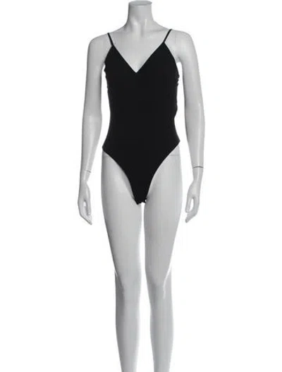 Pre-owned Reformation V-neck Sleeveless Bodysuit In Black